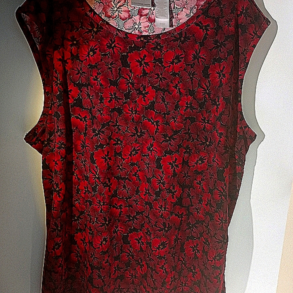 Emma James For Liz ClairbornE Company Sleeveless Top Red Black Flower Design SzL